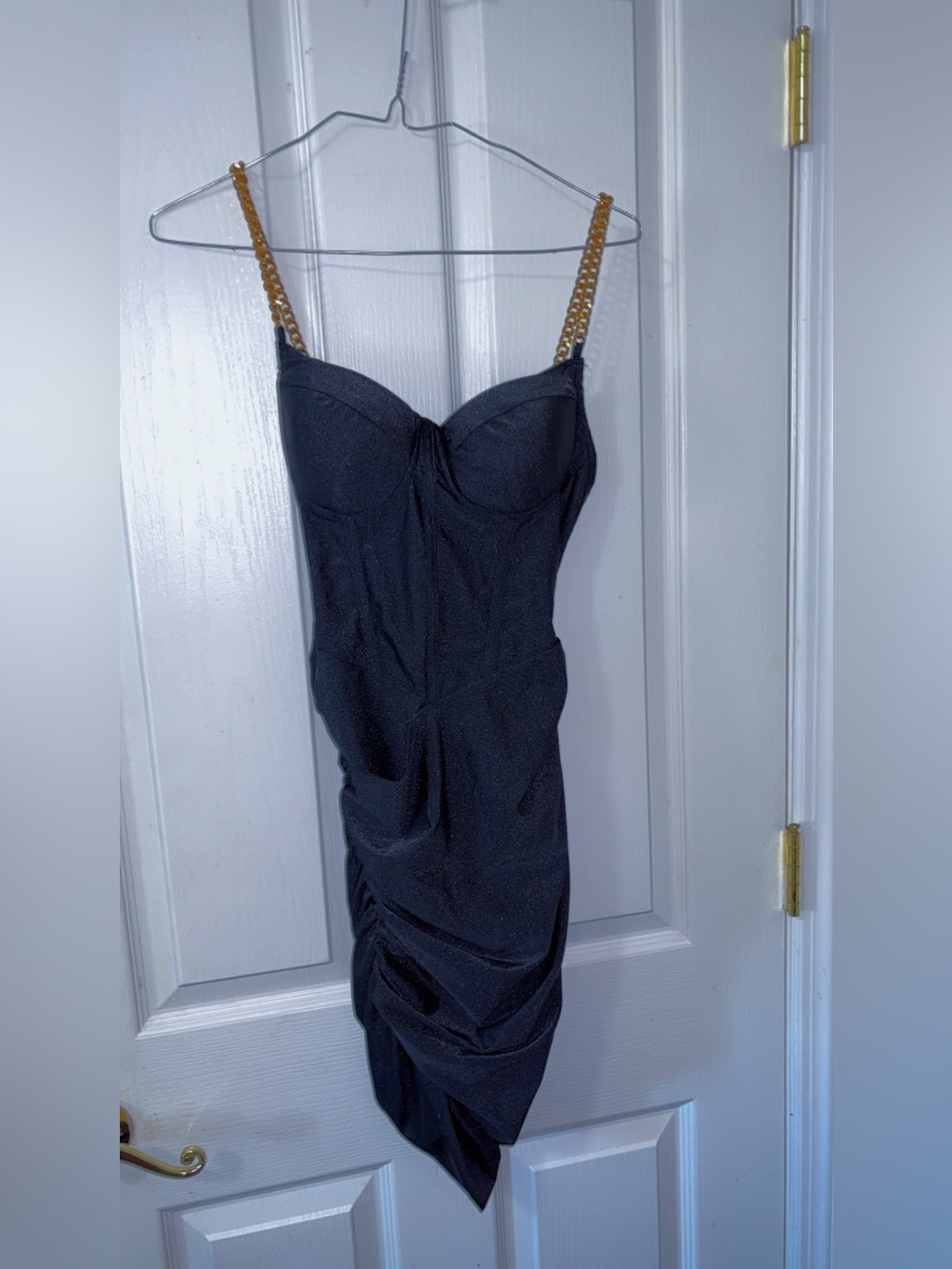 Black Chain-Strap Ruched Bodycon Dress